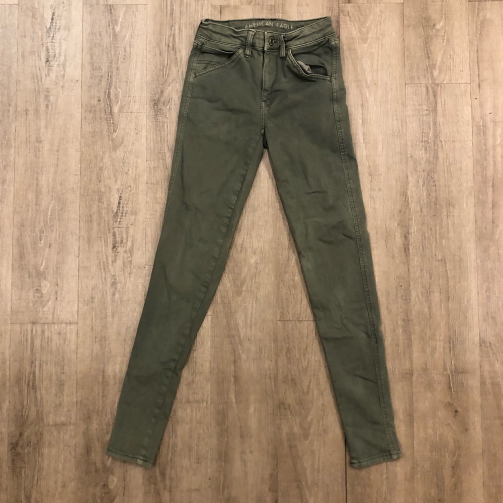 American Eagle Next Level Stretch 2 Long Skinny Jeans Olive - Picture 2 of 10